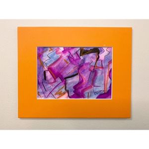 Original Pink Abstract Mini Painting, Pink & Orange Abstract Watercolor Painting